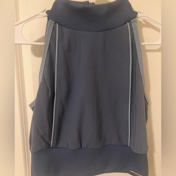 HIGH NECK CONTRAST CROP TOP - STEEL BLUE - Picture 2 of 3
